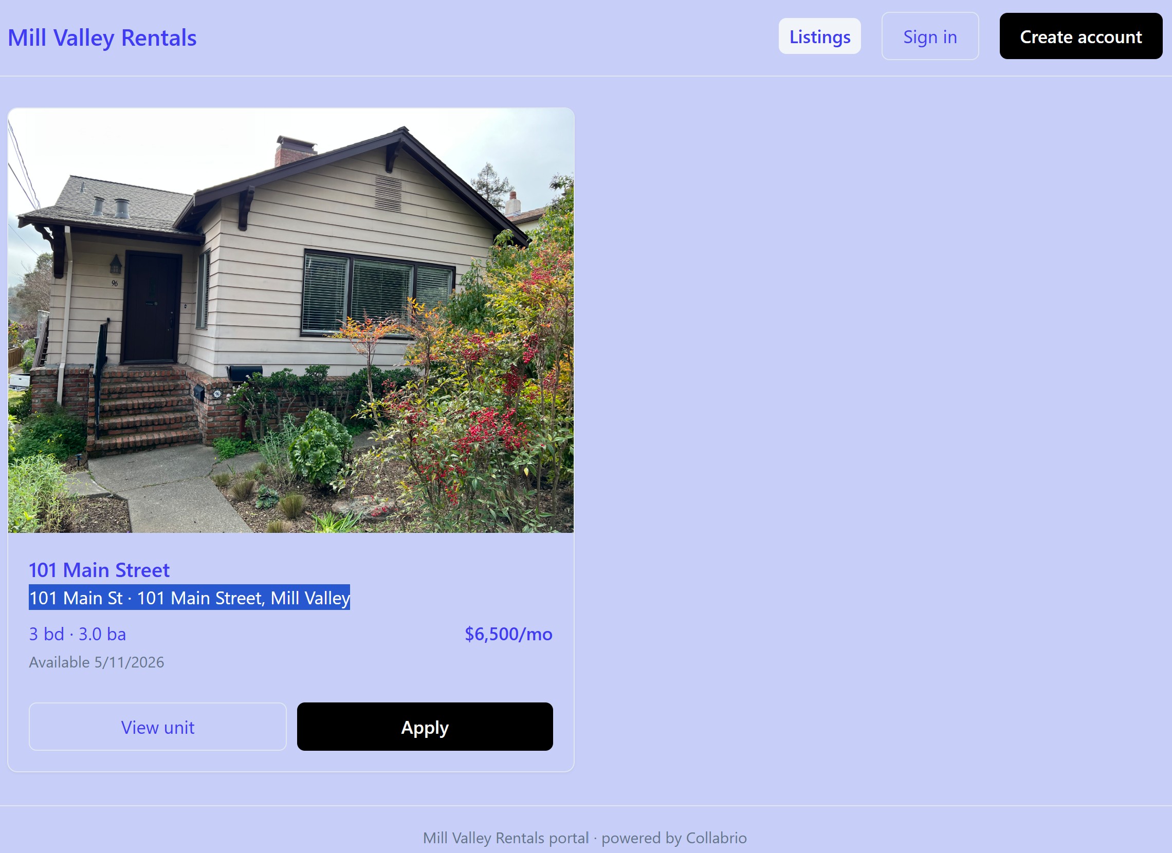 Placeholder for the tenant portal screen
